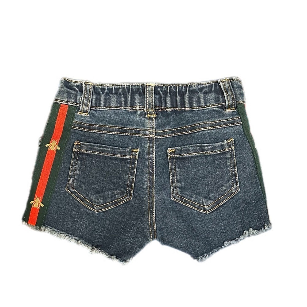 Toddler Denim Shorts W/ Green/Red Bee Side Ribbon - Picture 10 of 12